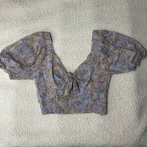 Altar'd State Paisley Puff Sleeve Blouse - Blue and Brown